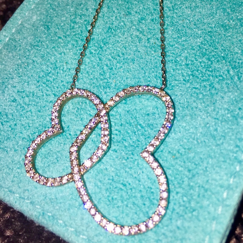 Gorgeous 925 Sterling Silver Double Heart Necklace